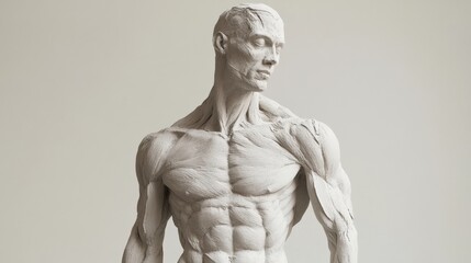 Obraz premium Muscular human figure crafted in clay with intricate details against a soft, neutral background