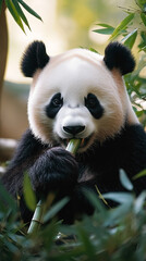 Obraz premium giant panda eating bamboo