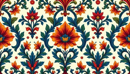 Intricate floral damask design, perfect for textile printing, scroll, wallpaper, pattern