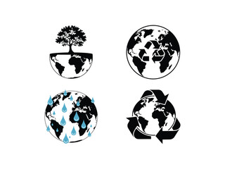 Obraz premium Eco-Friendly Earth Silhouettes: Global Sustainability Icons