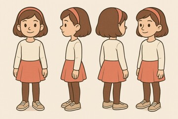 Cute young girl character design in casual outfit  