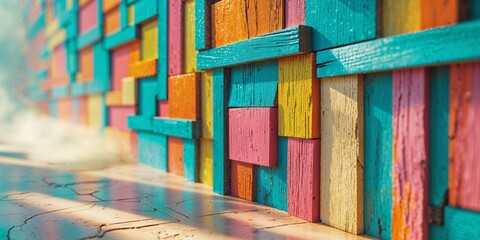 Colorful Wooden Block Background Texture.