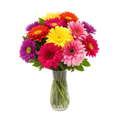 Fototapeta premium Colorful bouquet of flowers in a vase isolated on transparent background.
