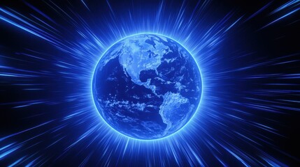 Earth glowing with blue energy streaks