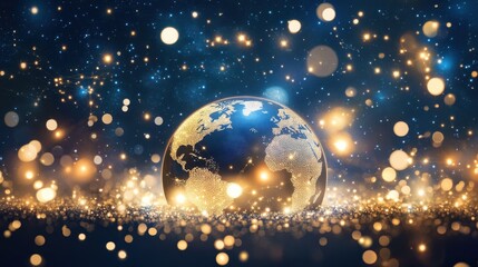 Glowing Earth Globe on Glittering Background