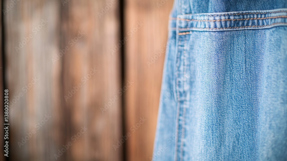 Poster a folded pair of denim jeans with visible stitching and distressed features hangs against a rustic w