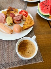 breakfast with coffee and croissant