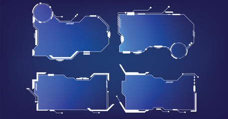 HUD Frames futuristic style.Virtual interface vector set with panels and hologram window or display.digital technology on a dark blue background.	