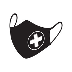 Black medical mask with white plus silhouette vector icon illustration design on white background
