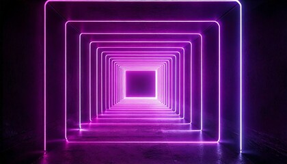 Fototapeta premium Neon purple abstract square tunnel in 3D render