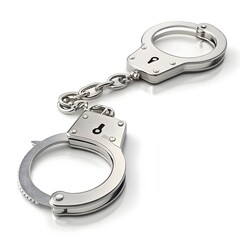 pair of metallic silver handcuffs connected by a chain.