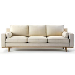 Fototapeta premium Modern Three-Seater Sofa with Indoor Plants on White Background