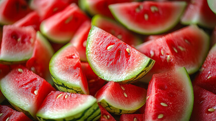 Vibrant Juicy Watermelon Slices Close-Up with Red Flesh and Green Rind
