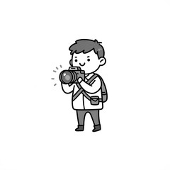 Young photographer capturing moments with a camera in a monochrome style  