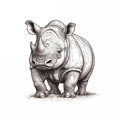 Fototapeta premium Rhino illustration in detailed line art style with intricate features 