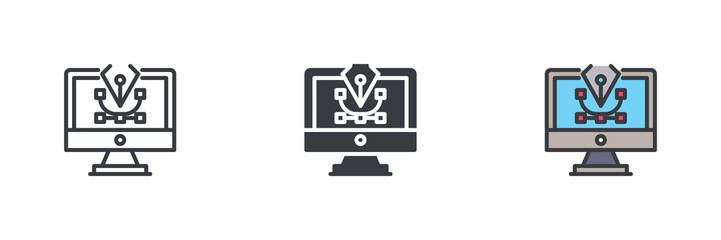 Computer monitor displaying a pen tool different style icon set