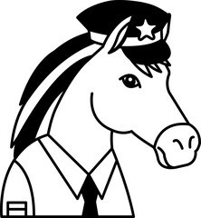 isolate black and white illustration of Horse in police uniform