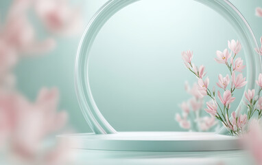 Natural and fresh background of e-commerce products display table
