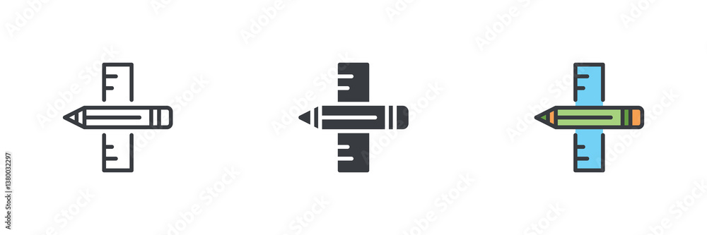 Poster the pencil and ruler different style icon set