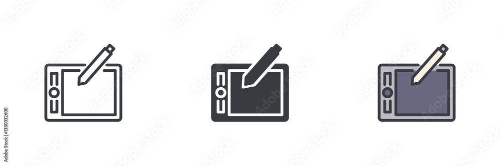 Poster graphic tablet with a stylus different style icon set