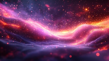 Fototapeta premium Vibrant cosmic scene with flowing purples, reds, and sparkling star dust