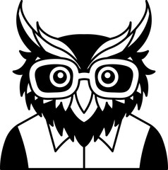 isolate black and white illustration of Owl wearing glasses and a shirt