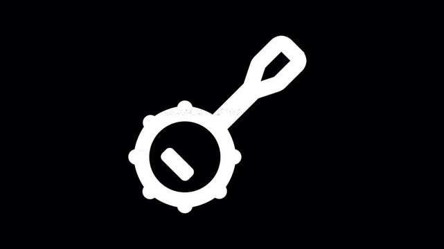 Icon banjo is distorted. Glitch. Noise, chromatic aberration, geometric distortion. Transparent background, looped. In-Out looped. Alpha BW at the end