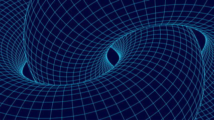 Obraz premium Abstract geometric wireframe tunnel. 3D funnel, wormhole or vortex. Technology vector background. Vector illustration.