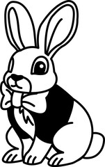 isolate black and white illustration of Rabbit in tuxedo