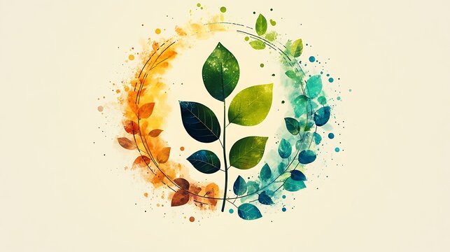 Infographic-style illustration of a plant’s lifecycle, each stage marked by a new marketing icon leaf, vibrant colorful design, radial layout on light background,