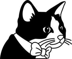isolate black and white illustration of Cat wearing a tuxedo