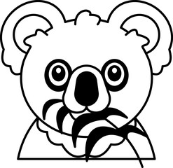 isolate black and white illustration of Koala eating eucalyptus leaves