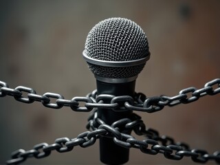 A microphone breaking free from chains of censorship