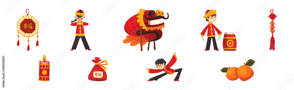 Poster travel to china with national object and attribute vector set