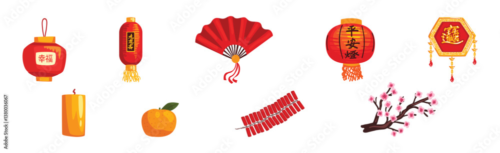 Poster travel to china with national object and attribute vector set
