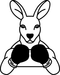 isolate black and white illustration of Kangaroo with boxing gloves