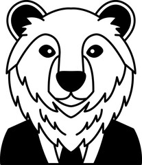 isolate black and white illustration of Grizzly bear wearing a suit