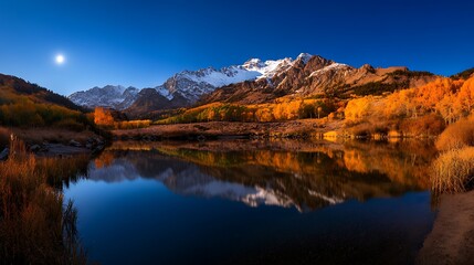 Obraz premium Moonlit Autumn Reflection Colorado Mountain Lake.