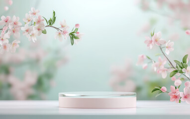 Fresh and natural background of e-commerce product display table
