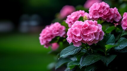 Obraz premium Pink Hydrangea Blooms in Lush Garden. (1)