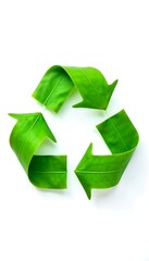 Obraz premium Generative AI Green recycle symbol made of leaves on white background