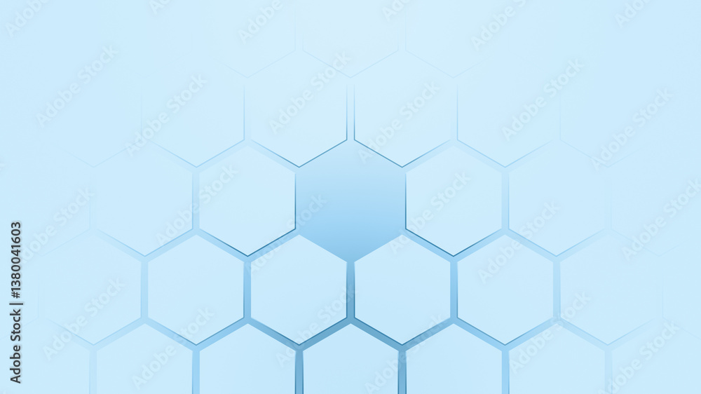 Poster fading light blue hexagon grid pattern on blue background. technology, connection and data concept. 