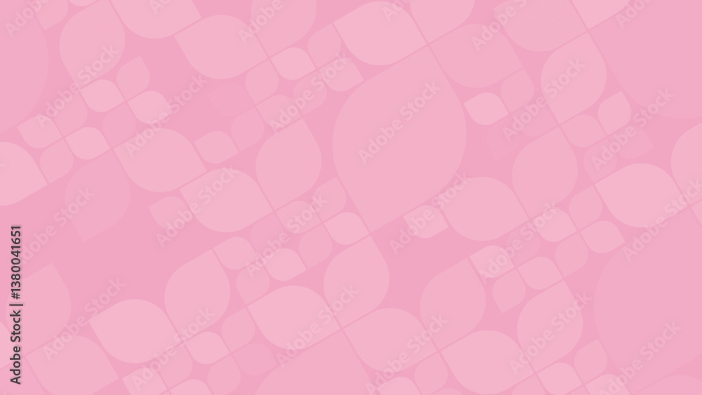 Poster geometric pattern of abstract rounded bright pink leafy shapes in various sizes on a pink background