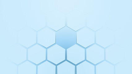 Fading light blue hexagon grid pattern on blue background. Technology, connection and data concept....