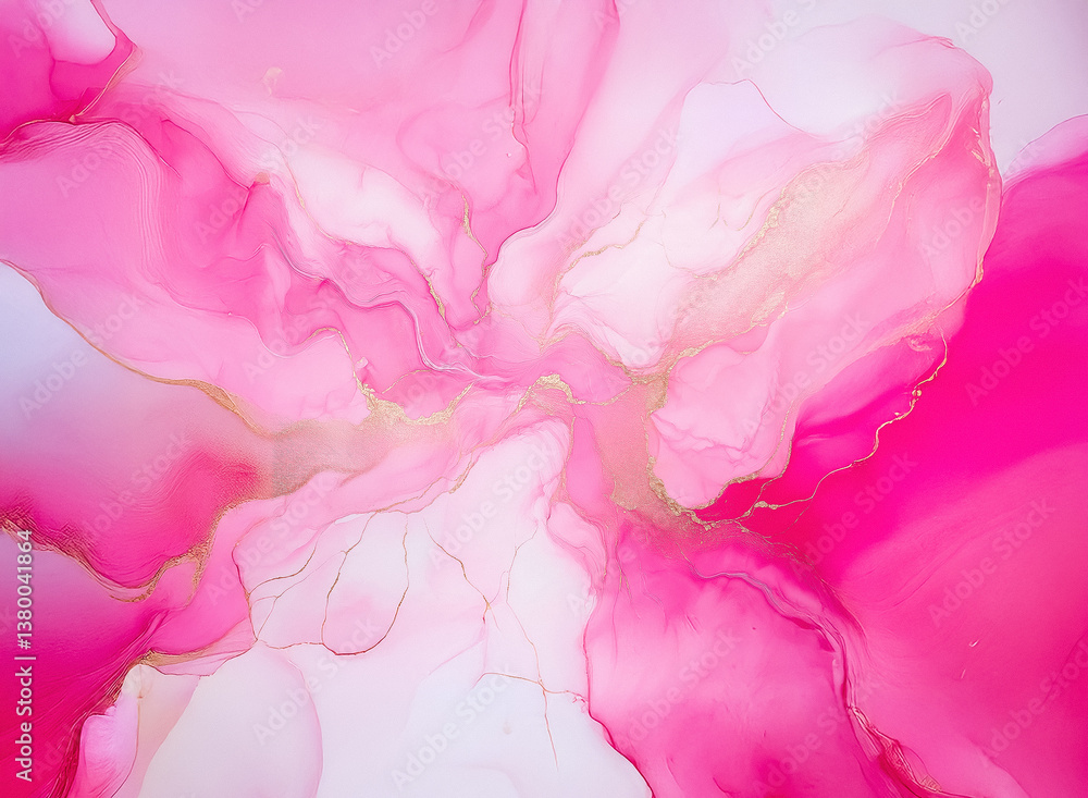 Aufkleber the image features a vibrant, abstract artwork of flowing pink hues with wisps of gold, resembling p