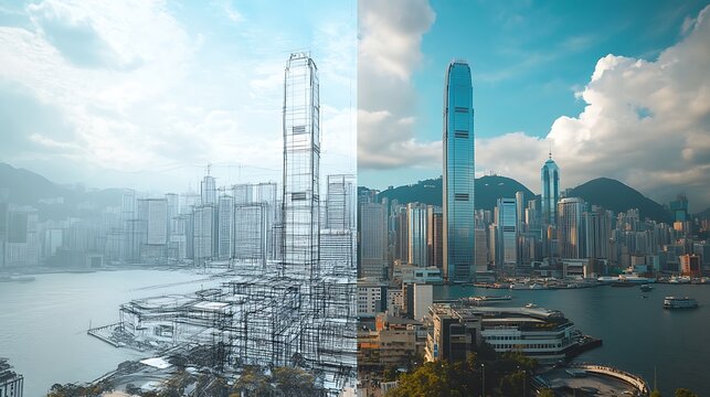 Split-screen concept with a sketched wireframe on the left and final digital banner ad on the right, perfect alignment, deep contrast in styles, clean tech backdrop,