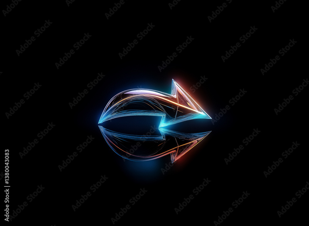 Poster abstract glowing arrow with vibrant blue and orange light streaks on a dark background. a reflective