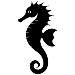 Obraz premium A vector silhouette of a seahorse floating upright, 