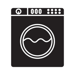Black and white line art illustration of a washing machine, perfect as an icon or symbol for laundry-related concepts or digital applications.

