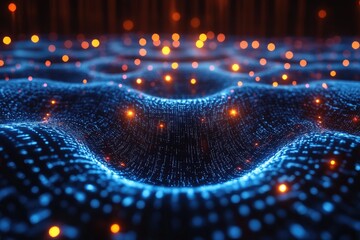 Abstract Digital Waves Displaying a Swirling Pattern of Glowing Lights